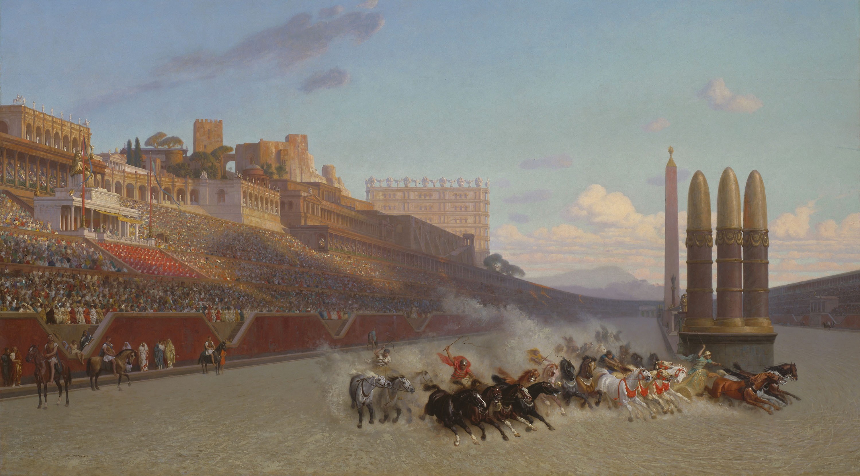 Moderne Abbildung (1876) von Jean Léon Gérôme eines Wagenrennens im Circus Maximus.